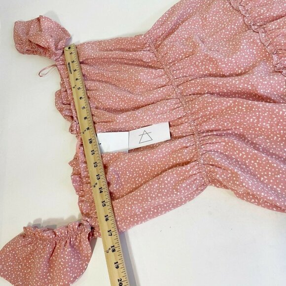 NEW Sage The Label Off Shoulder Mini Dress L Pink Polka Dot Ruffle Tiered Boho - Picture 6 of 12